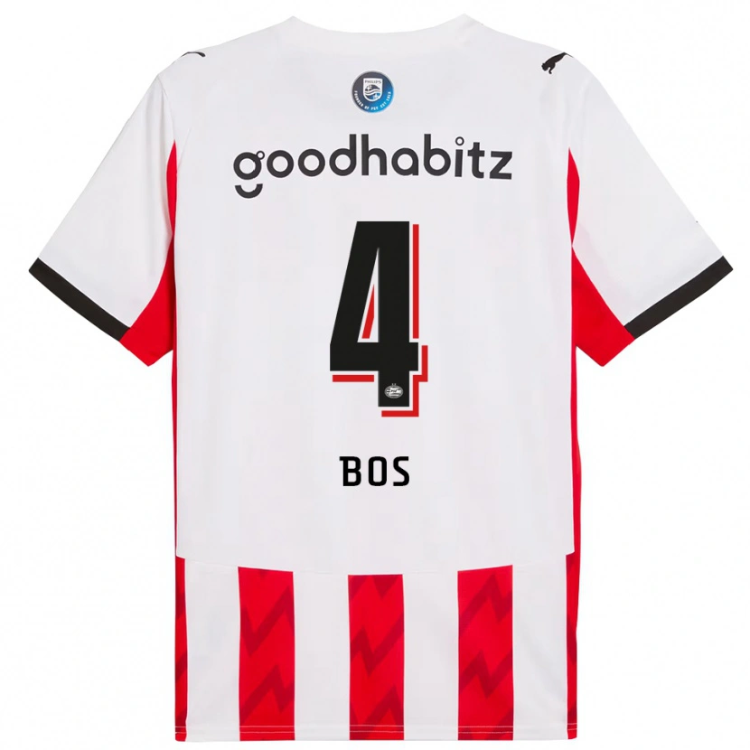 Danxen Dzieci Floris Bos #4 Czerwono-Biały Domowa Koszulka 2025/26 Koszulki Klubowe