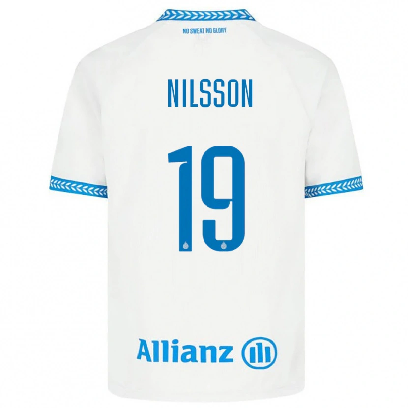 Danxen Dzieci Gustaf Nilsson #19 Niebiesko-Biały Wyjazdowa Koszulka 2025/26 Koszulki Klubowe