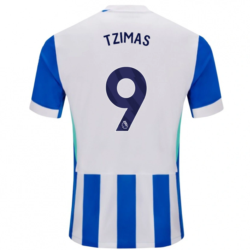 Danxen Męski Stefanos Tzimas #9 Niebiesko-Biały Domowa Koszulka 2025/26 Koszulki Klubowe
