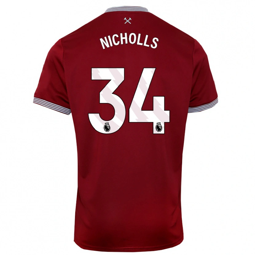 Danxen Męski Macey Nicholls #34 Burgundowo-Biały Domowa Koszulka 2025/26 Koszulki Klubowe