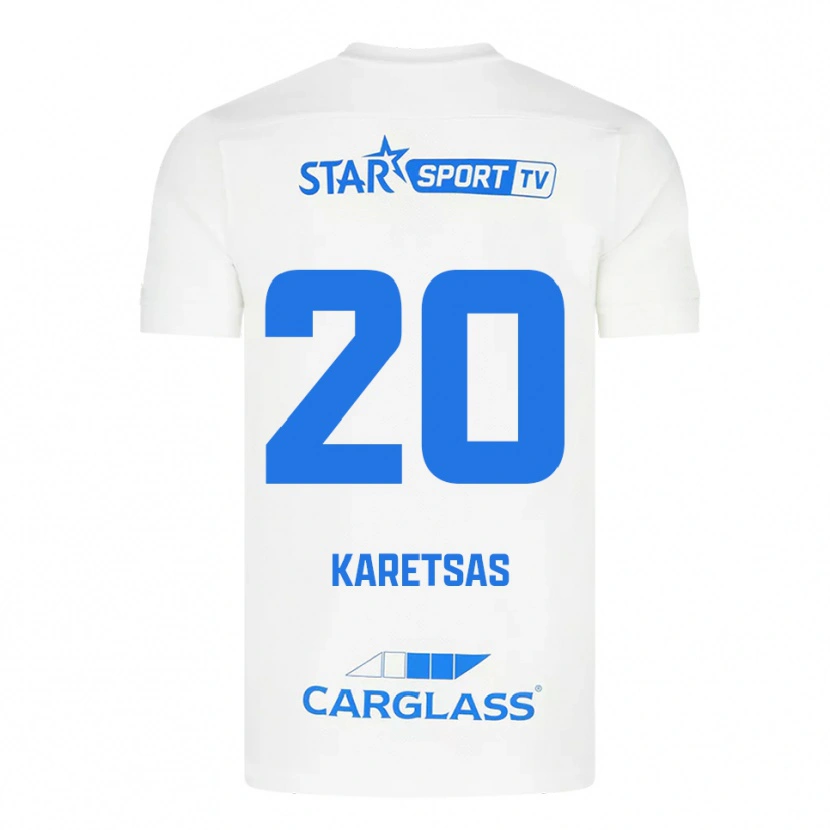 Danxen Męski Konstantinos Karetsas #20 Biało-Niebieski Wyjazdowa Koszulka 2025/26 Koszulki Klubowe