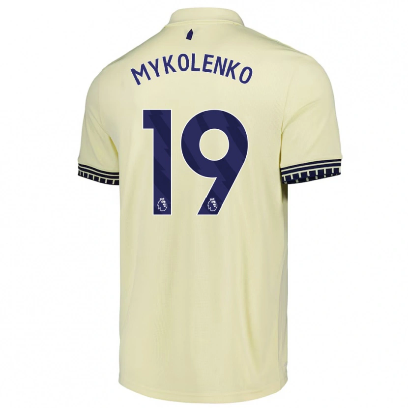 Danxen Męski Vitaliy Mykolenko #19 Złamana Biel Czarny Wyjazdowa Koszulka 2025/26 Koszulki Klubowe