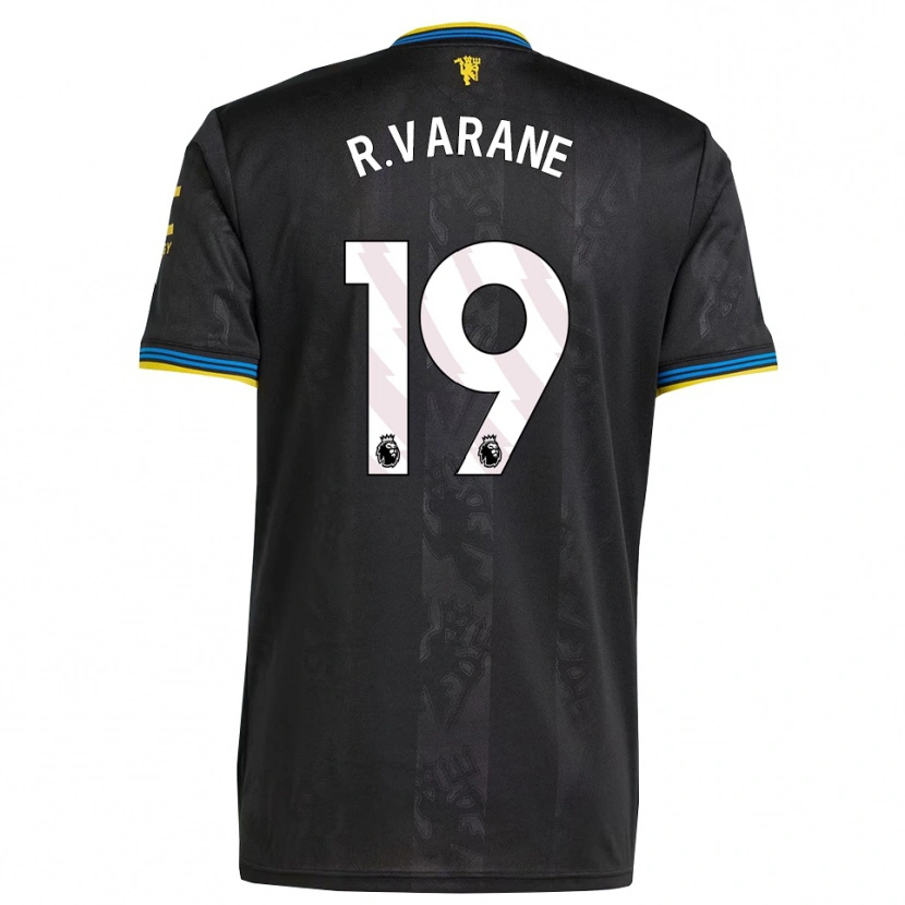 Danxen Kobiety Raphael Varane #19 Czarno-Żółto-Niebieski Trzeci Komplet Koszulka 2025/26 Koszulki Klubowe