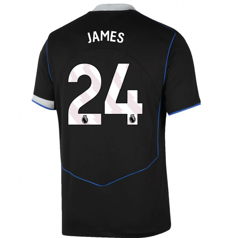Danxen Kobiety Reece James #24 Czarno-Niebiesko-Srebrny Trzeci Komplet Koszulka 2025/26 Koszulki Klubowe