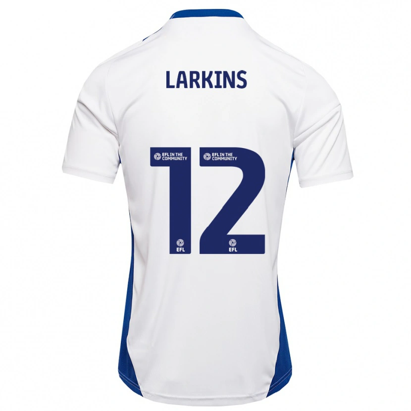 Danxen Dzieci Kian Larkins #12 Biały Niebieski Wyjazdowa Koszulka 2025/26 Koszulki Klubowe