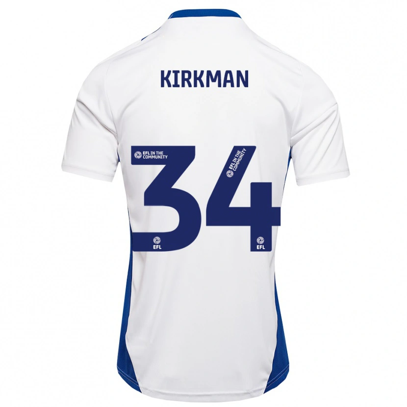 Danxen Dzieci Billy Kirkman #34 Biały Niebieski Wyjazdowa Koszulka 2025/26 Koszulki Klubowe