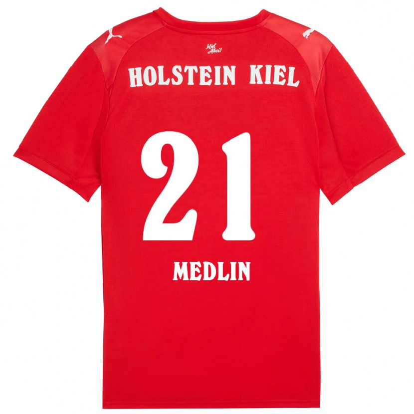 Danxen Dzieci Caspar Medlin #21 Czerwono Niebieski Wyjazdowa Koszulka 2025/26 Koszulki Klubowe