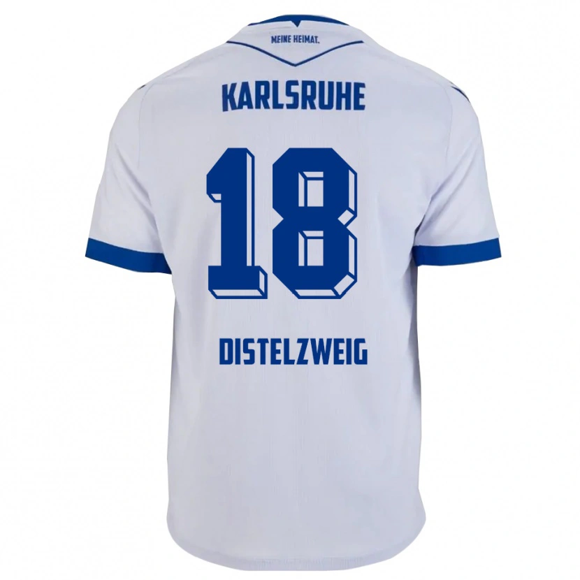 Danxen Dzieci Jakob Distelzweig #18 Biało Niebieski Wyjazdowa Koszulka 2025/26 Koszulki Klubowe