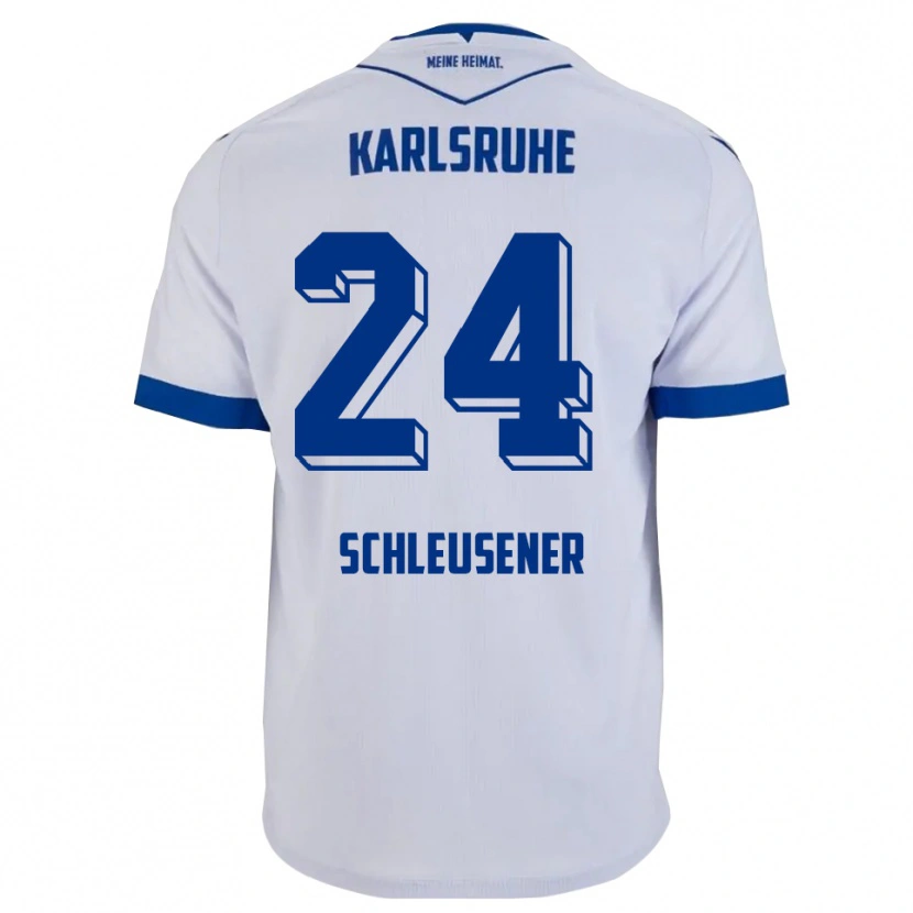 Danxen Dzieci Fabian Schleusener #24 Biało Niebieski Wyjazdowa Koszulka 2025/26 Koszulki Klubowe