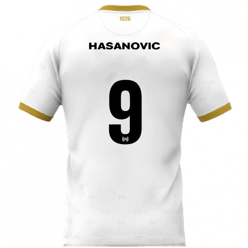 Danxen Dzieci Karim Hasanovic #9 Biało Złoty Wyjazdowa Koszulka 2025/26 Koszulki Klubowe