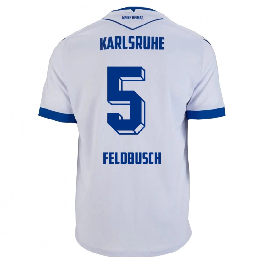 Danxen Męski Jonas Feldbusch #5 Biało Niebieski Wyjazdowa Koszulka 2025/26 Koszulki Klubowe