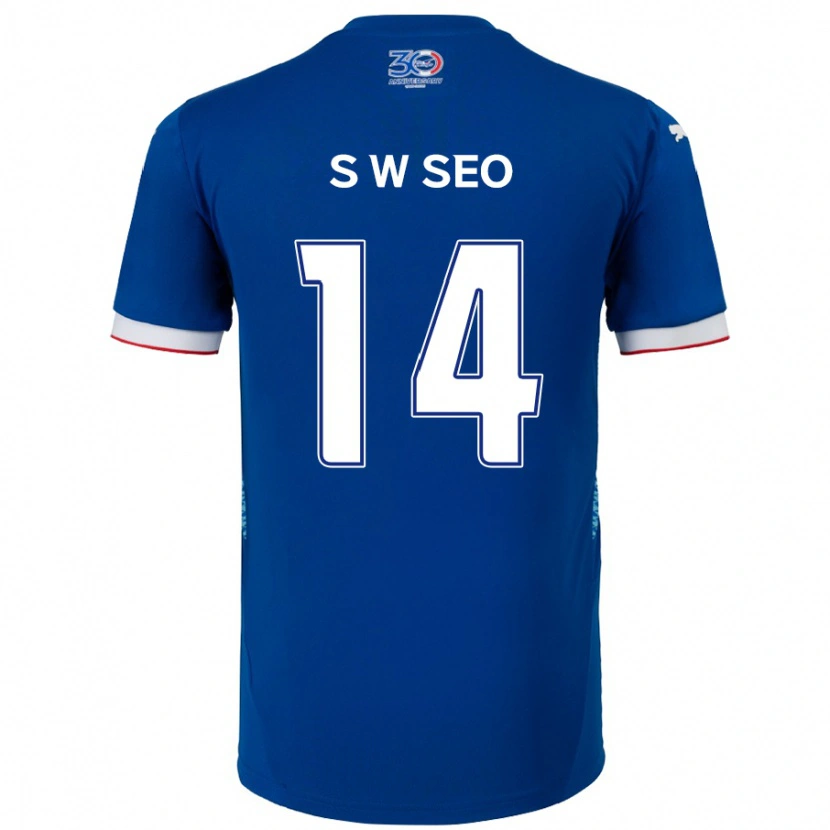 Danxen Dzieci Woo-Seong Seo #14 Biały Królewski Niebieski Domowa Koszulka 2025/26 Koszulki Klubowe