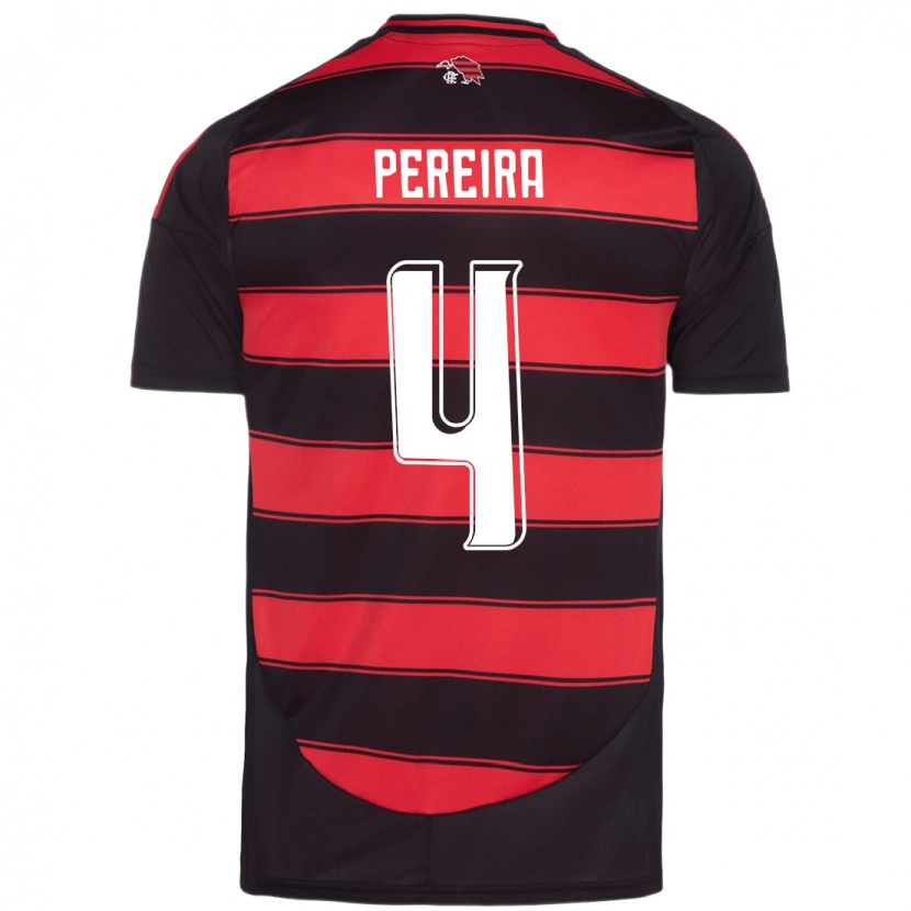 Danxen Męski Léo Pereira #4 Czerwony Czarny Domowa Koszulka 2025/26 Koszulki Klubowe