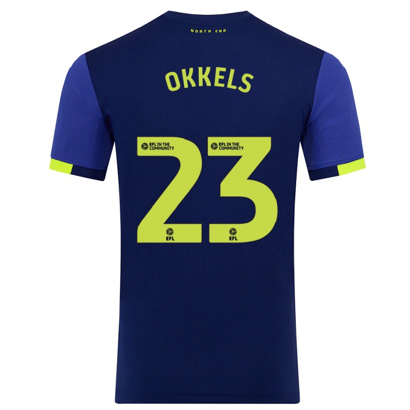 Danxen Męski Jeppe Okkels #23 Granatowo-Żółty Wyjazdowa Koszulka 2025/26 Koszulki Klubowe