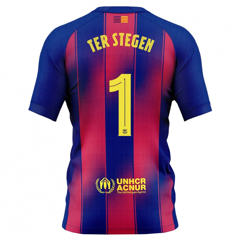 Danxen Dzieci Marc-André Ter Stegen #1 Niebiesko-Czerwony Domowa Koszulka 2025/26 Koszulki Klubowe