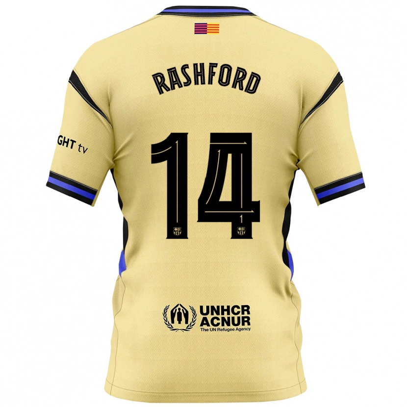 Danxen Dzieci Marcus Rashford #14 Żółto-Czarny Wyjazdowa Koszulka 2025/26 Koszulki Klubowe