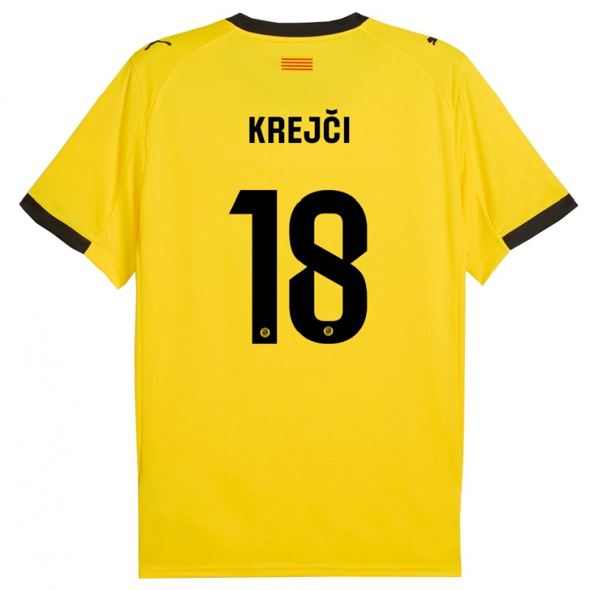 Danxen Dzieci Ladislav Krejci #18 Żółto-Czarny Wyjazdowa Koszulka 2025/26 Koszulki Klubowe