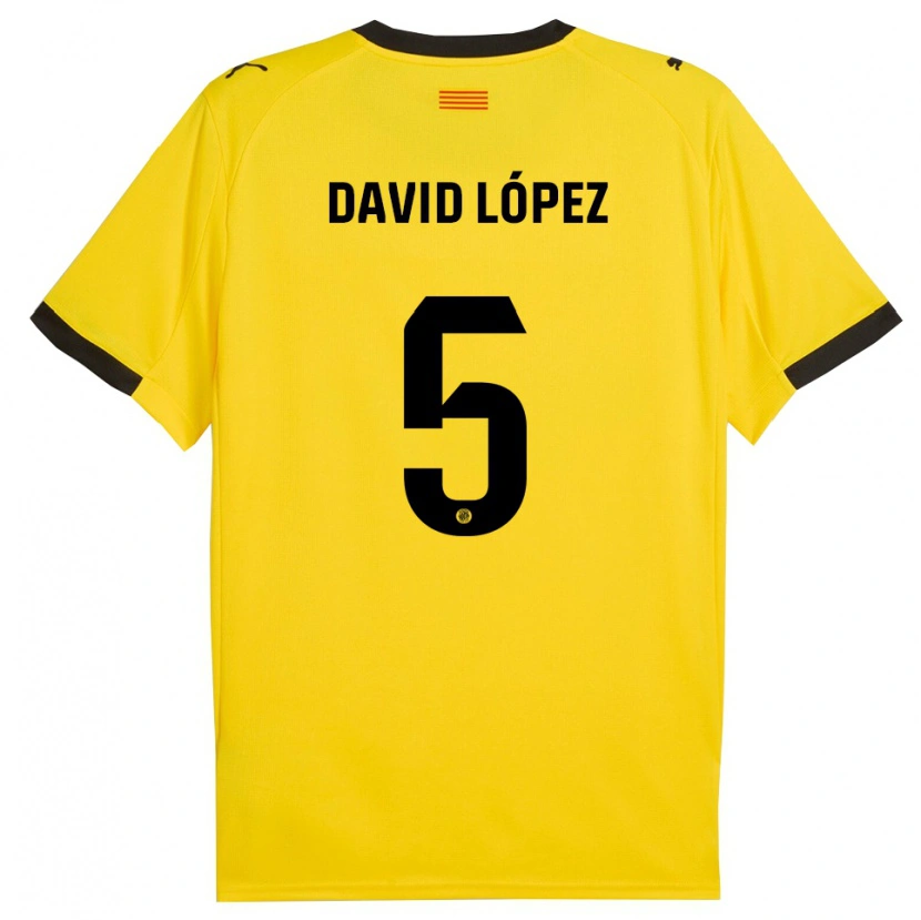 Danxen Dzieci David López #5 Żółto-Czarny Wyjazdowa Koszulka 2025/26 Koszulki Klubowe