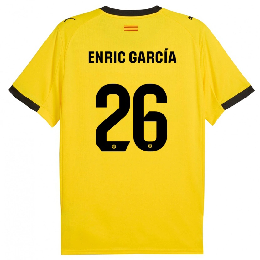 Danxen Dzieci Enric García #26 Żółto-Czarny Wyjazdowa Koszulka 2025/26 Koszulki Klubowe