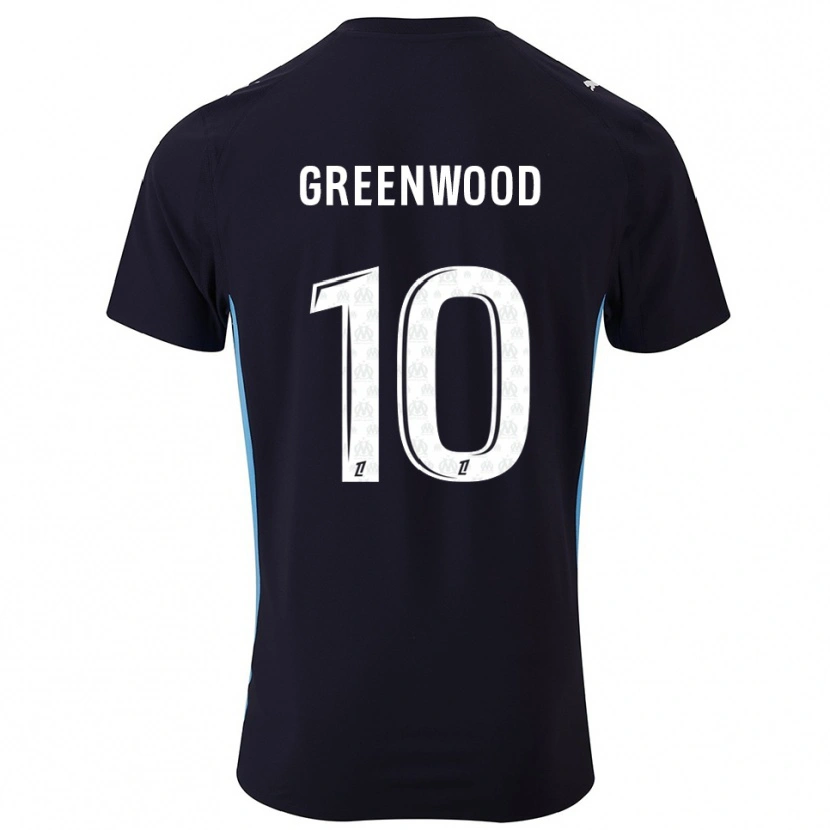 Danxen Dzieci Mason Greenwood #10 Czarno-Błękitny Wyjazdowa Koszulka 2025/26 Koszulki Klubowe
