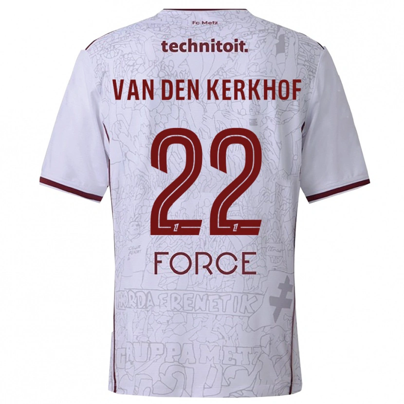 Danxen Dzieci Kevin Van Den Kerkhof #22 Biało-Bordowy Wyjazdowa Koszulka 2025/26 Koszulki Klubowe