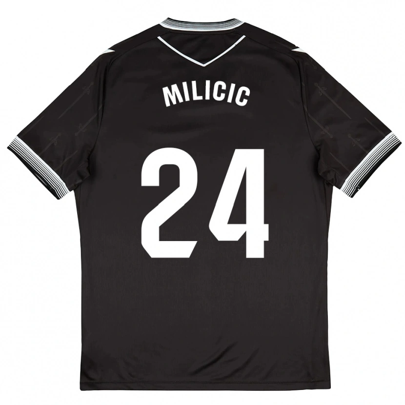 Danxen Dzieci Nikola Milicic #24 Czarno-Biały Wyjazdowa Koszulka 2025/26 Koszulki Klubowe