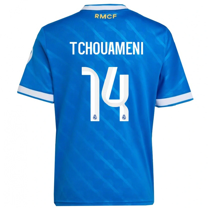 Danxen Dzieci Aurélien Tchouaméni #14 Niebiesko-Biały Trzeci Komplet Koszulka 2025/26 Koszulki Klubowe