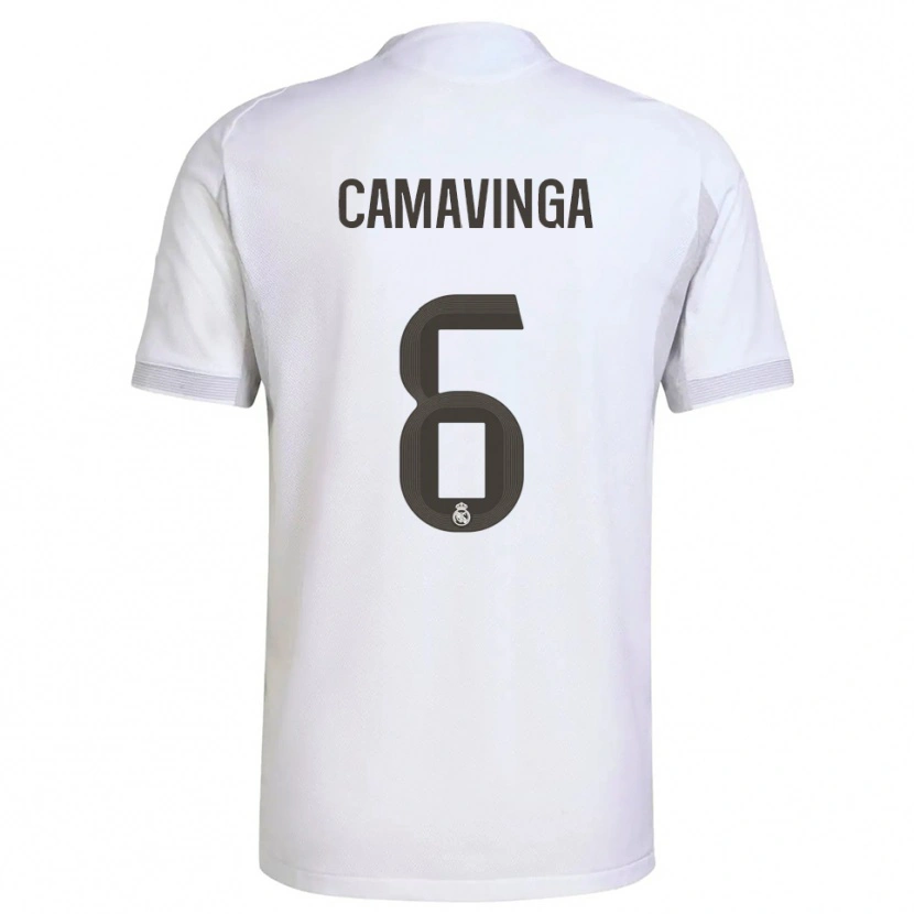 Danxen Męski Eduardo Camavinga #6 Biało-Żółty Domowa Koszulka 2025/26 Koszulki Klubowe