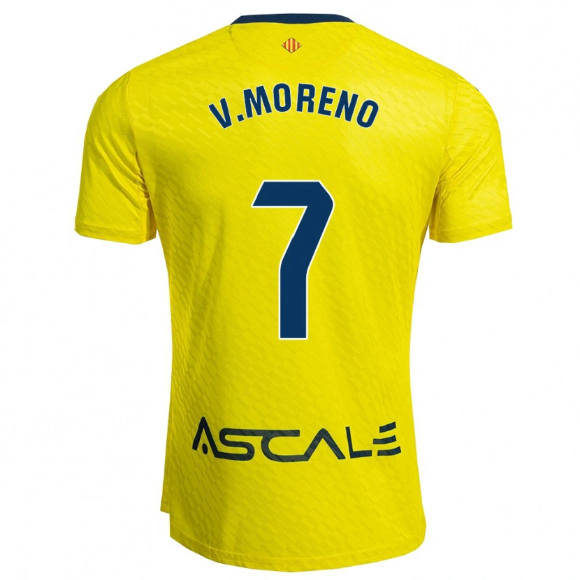 Danxen Męski Víctor Moreno #7 Żółto-Granatowy Domowa Koszulka 2025/26 Koszulki Klubowe