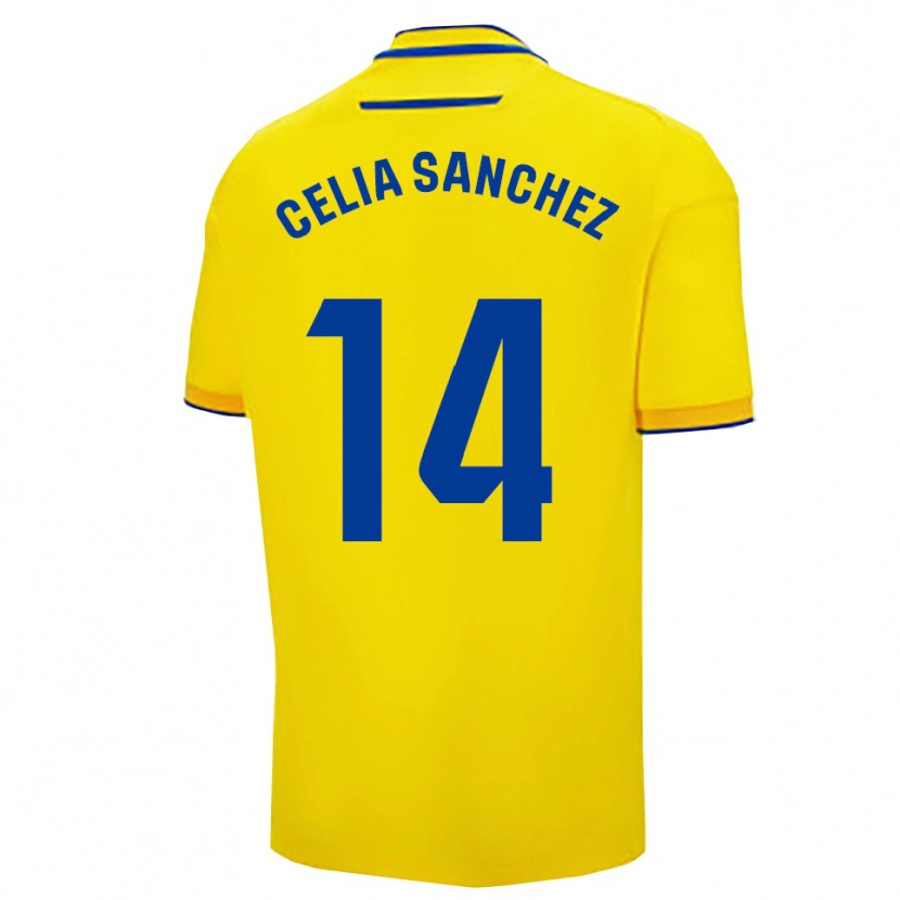 Danxen Męski Celia Sánchez García #14 Żółto-Granatowy Domowa Koszulka 2025/26 Koszulki Klubowe
