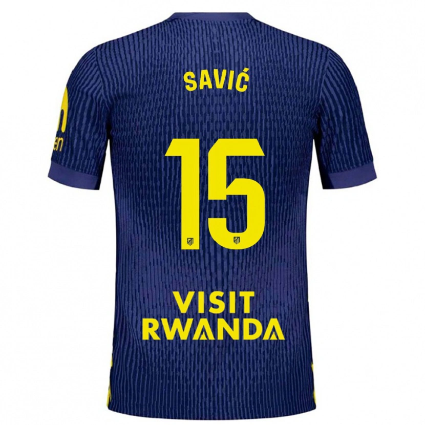 Danxen Męski Stefan Savic #15 Granatowo-Żółty Wyjazdowa Koszulka 2025/26 Koszulki Klubowe