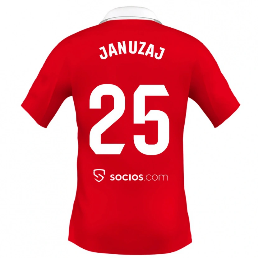 Danxen Męski Adnan Januzaj #25 Czerwono-Biało-Szary Wyjazdowa Koszulka 2025/26 Koszulki Klubowe