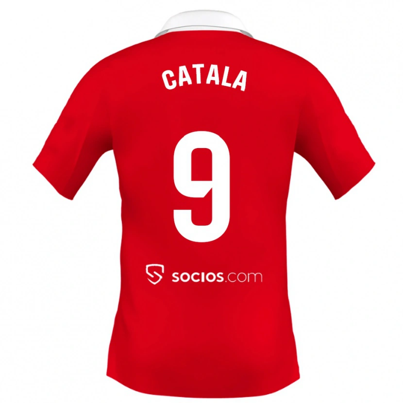 Danxen Męski Rubén Catalá #9 Czerwono-Biało-Szary Wyjazdowa Koszulka 2025/26 Koszulki Klubowe