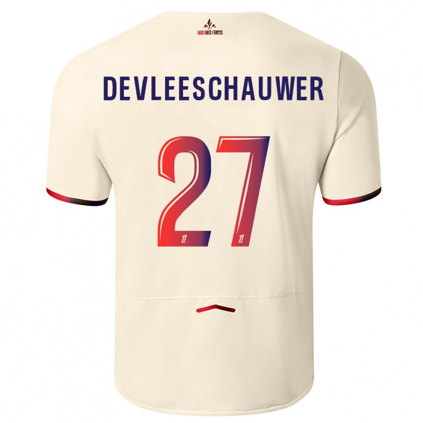 Danxen Męski Gwenaëlle Devleeschauwer #27 Złamana Biel-Czerwony Wyjazdowa Koszulka 2025/26 Koszulki Klubowe
