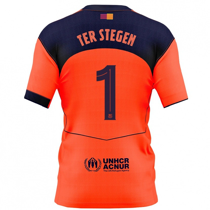 Danxen Męski Marc-André Ter Stegen #1 Pomarańczowo-Granatowy Trzeci Komplet Koszulka 2025/26 Koszulki Klubowe