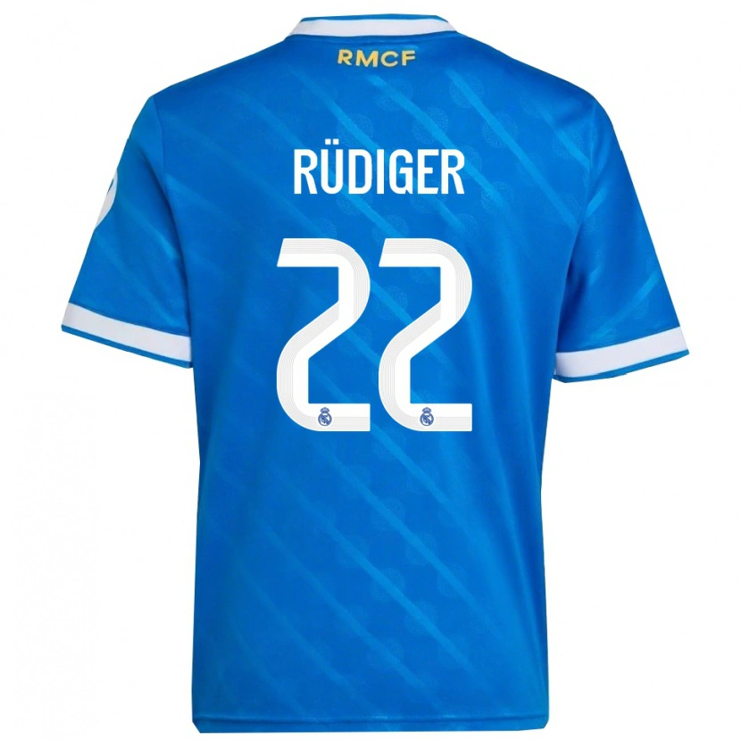 Danxen Męski Antonio Rüdiger #22 Niebiesko-Biały Trzeci Komplet Koszulka 2025/26 Koszulki Klubowe