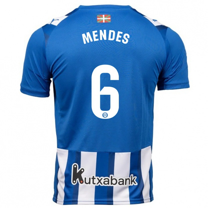 Danxen Kobiety Tomás Mendes #6 Niebiesko-Biały Domowa Koszulka 2025/26 Koszulki Klubowe