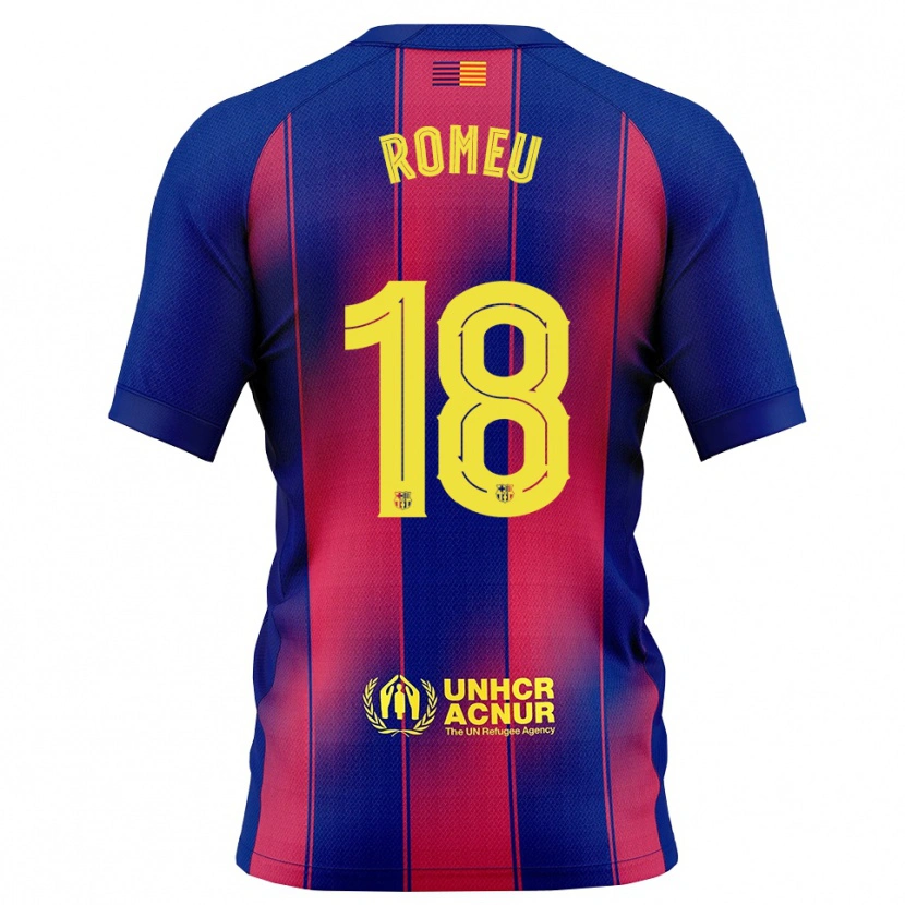 Danxen Kobiety Oriol Romeu #18 Niebiesko-Czerwony Domowa Koszulka 2025/26 Koszulki Klubowe