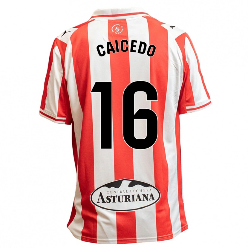 Danxen Kobiety Jordy Caicedo #16 Biało-Czerwony Domowa Koszulka 2025/26 Koszulki Klubowe
