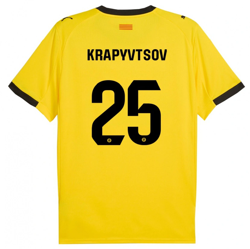 Danxen Kobiety Vladyslav Krapyvtsov #25 Żółto-Czarny Wyjazdowa Koszulka 2025/26 Koszulki Klubowe