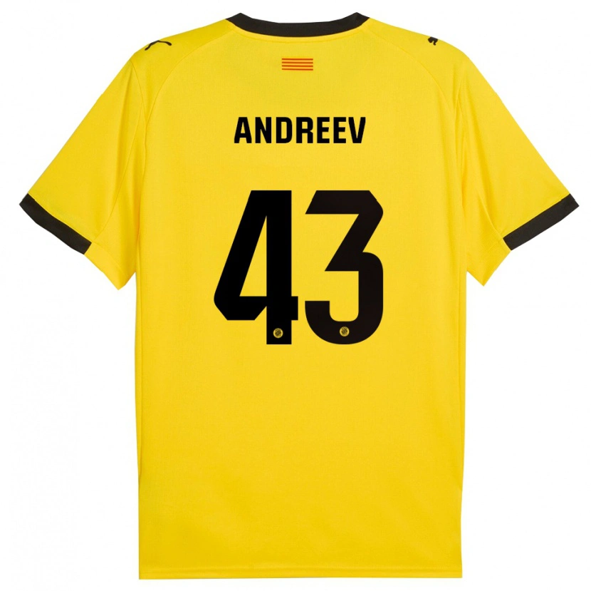 Danxen Kobiety Aleksandar Andreev #43 Żółto-Czarny Wyjazdowa Koszulka 2025/26 Koszulki Klubowe