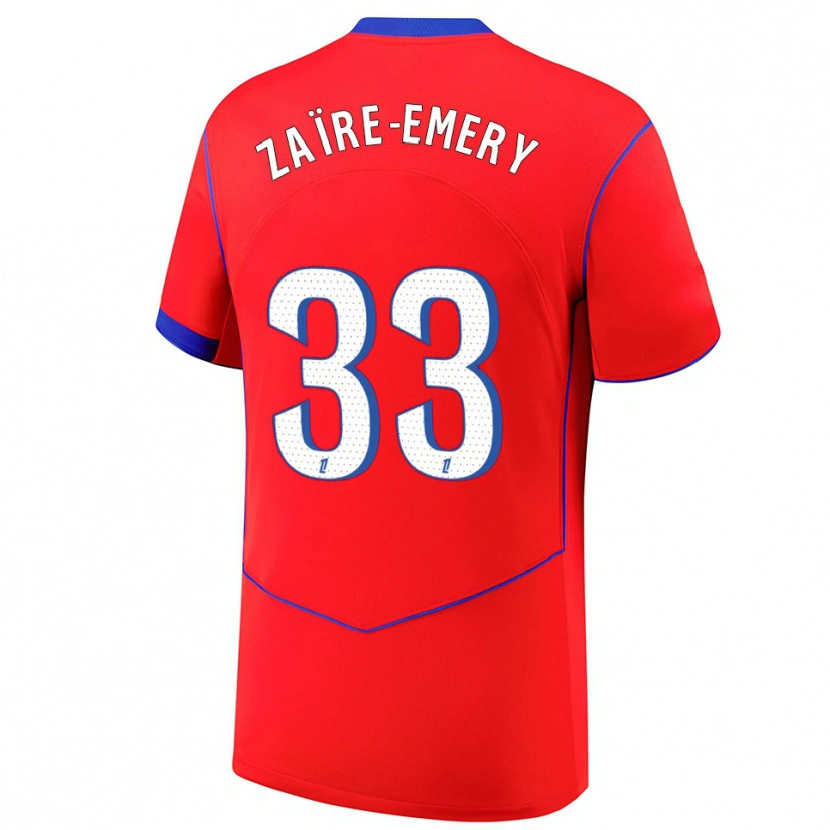 Danxen Kobiety Warren Zaïre-Emery #33 Czerwono-Niebiesko-Biały Trzeci Komplet Koszulka 2025/26 Koszulki Klubowe
