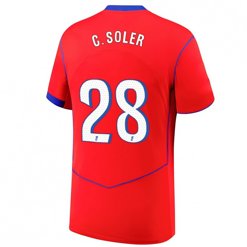 Danxen Kobiety Carlos Soler #28 Czerwono-Niebiesko-Biały Trzeci Komplet Koszulka 2025/26 Koszulki Klubowe