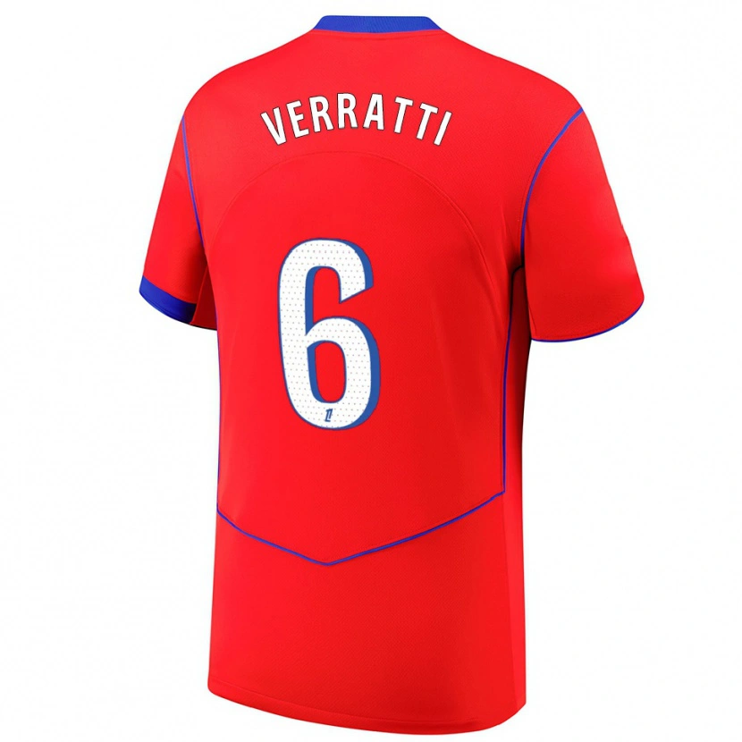 Danxen Kobiety Marco Verratti #6 Czerwono-Niebiesko-Biały Trzeci Komplet Koszulka 2025/26 Koszulki Klubowe