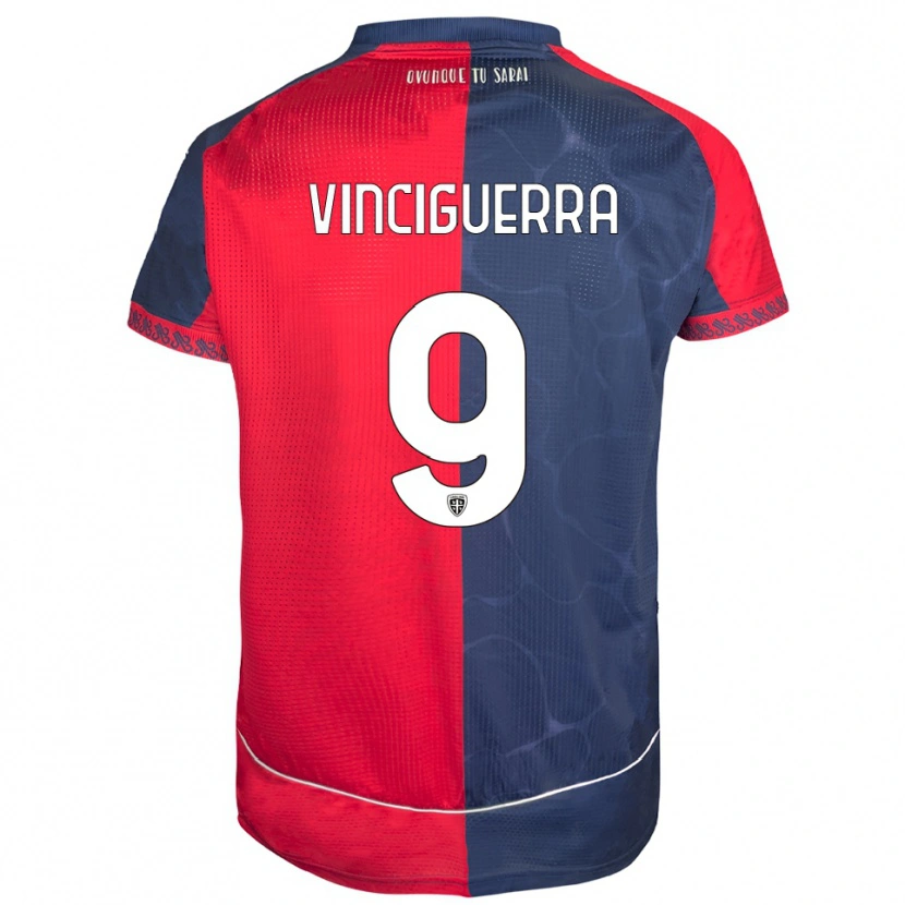 Danxen Dzieci Alessandro Vinciguerra #9 Czerwony Granatowy Domowa Koszulka 2025/26 Koszulki Klubowe