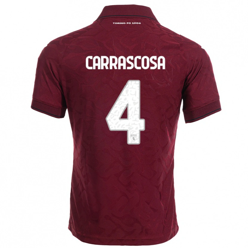 Danxen Dzieci Manuel Carrascosa #4 Burgundowy Biały Domowa Koszulka 2025/26 Koszulki Klubowe