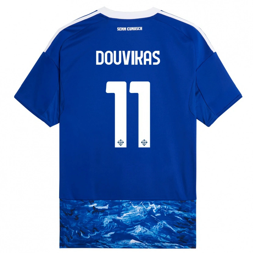 Danxen Dzieci Anastasios Douvikas #11 Niebieski Biały Domowa Koszulka 2025/26 Koszulki Klubowe