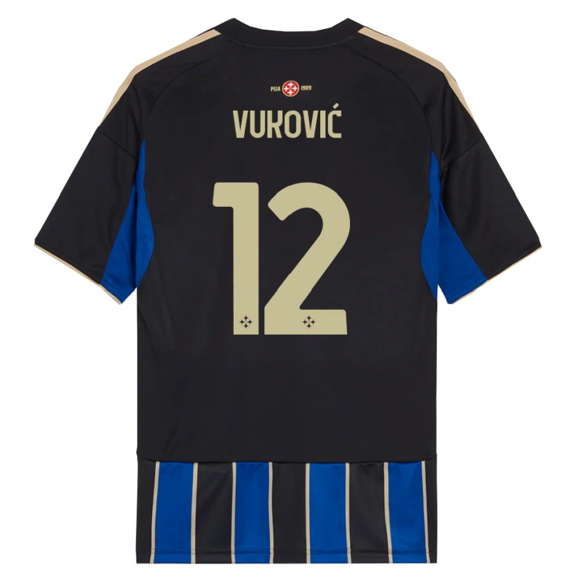 Danxen Dzieci Ante Vukovic #12 Czarny Niebieski Domowa Koszulka 2025/26 Koszulki Klubowe