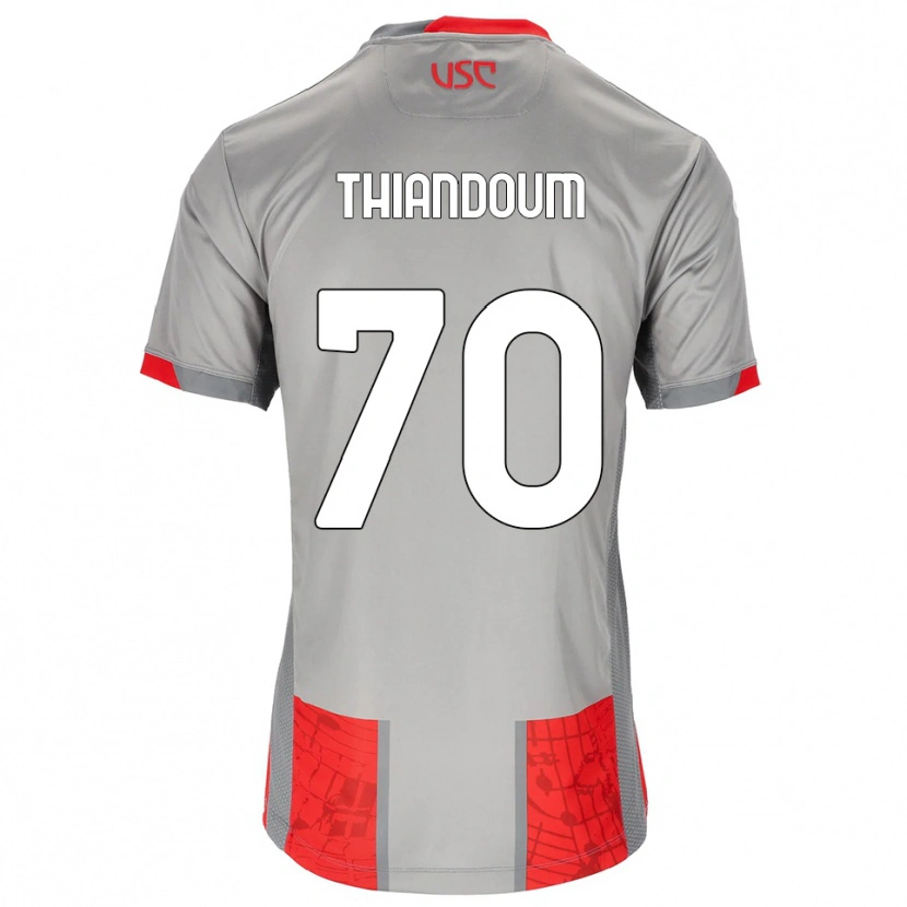Danxen Dzieci Omar Thiandoum #70 Czerwony Szary Domowa Koszulka 2025/26 Koszulki Klubowe