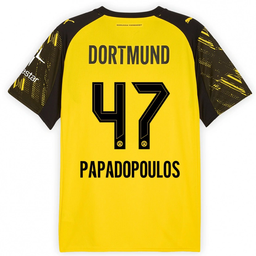 Danxen Dzieci Antonios Papadopoulos #47 Żółty Czarny Domowa Koszulka 2025/26 Koszulki Klubowe